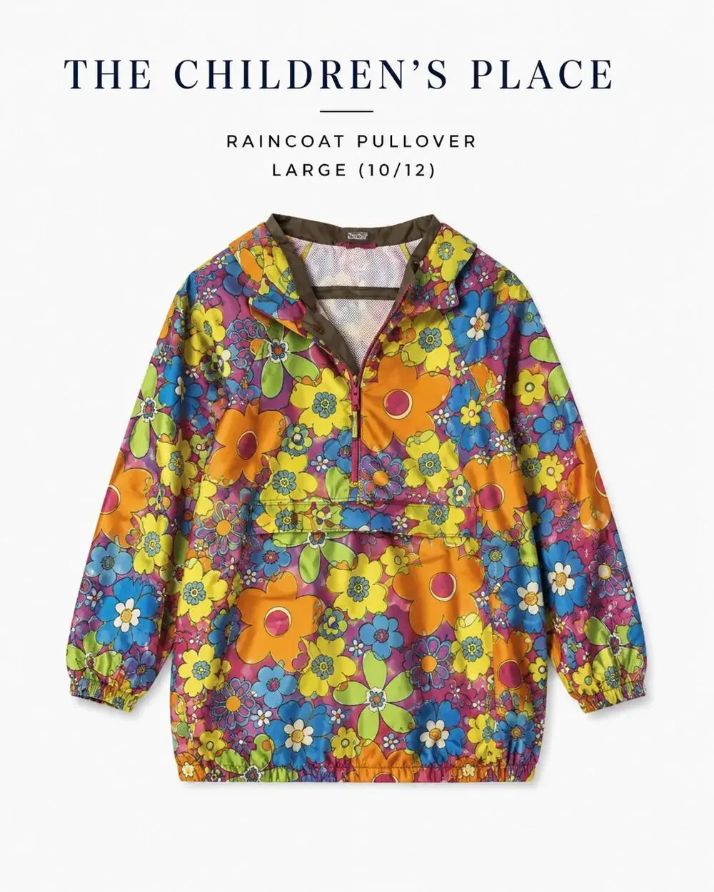 The Children's Place Floral Rain Jacket Pullover Windbreaker Girls Large 10 12